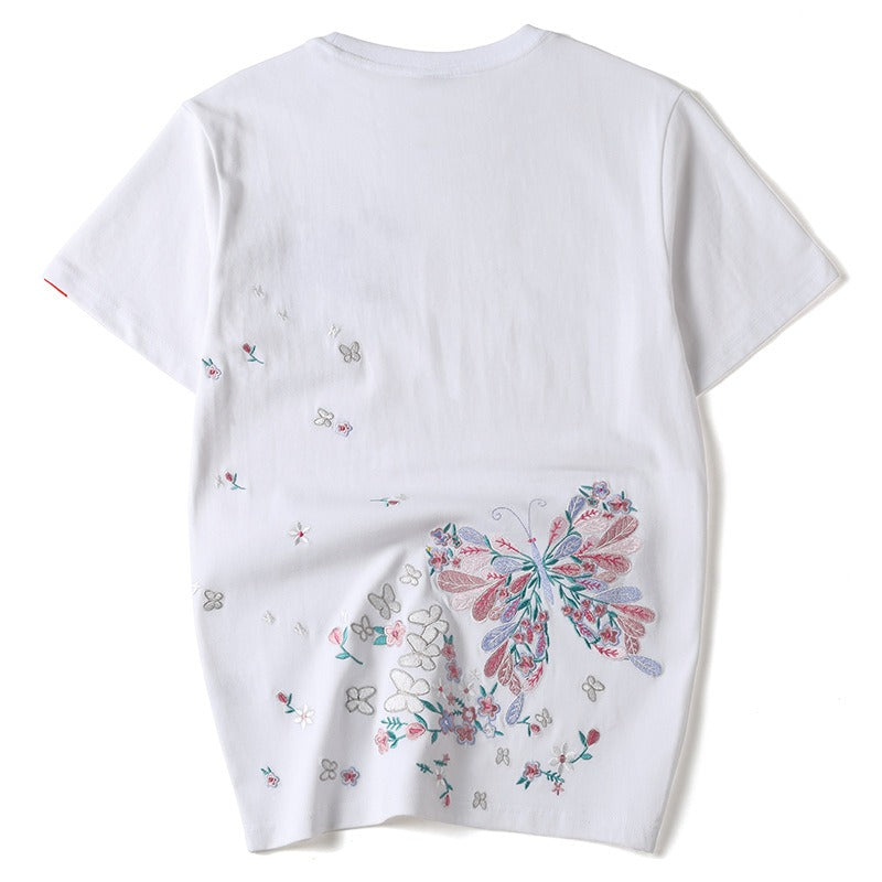 T-shirt with butterfly and flower embroidery