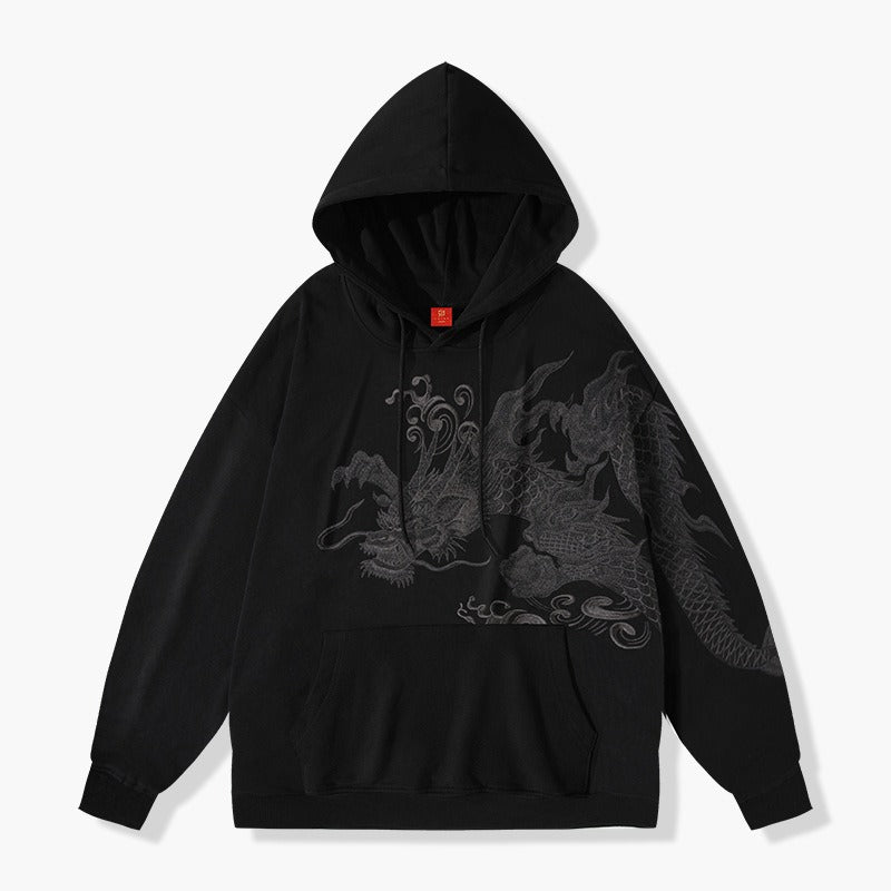 Hoodie with Chinese dragon embroidery