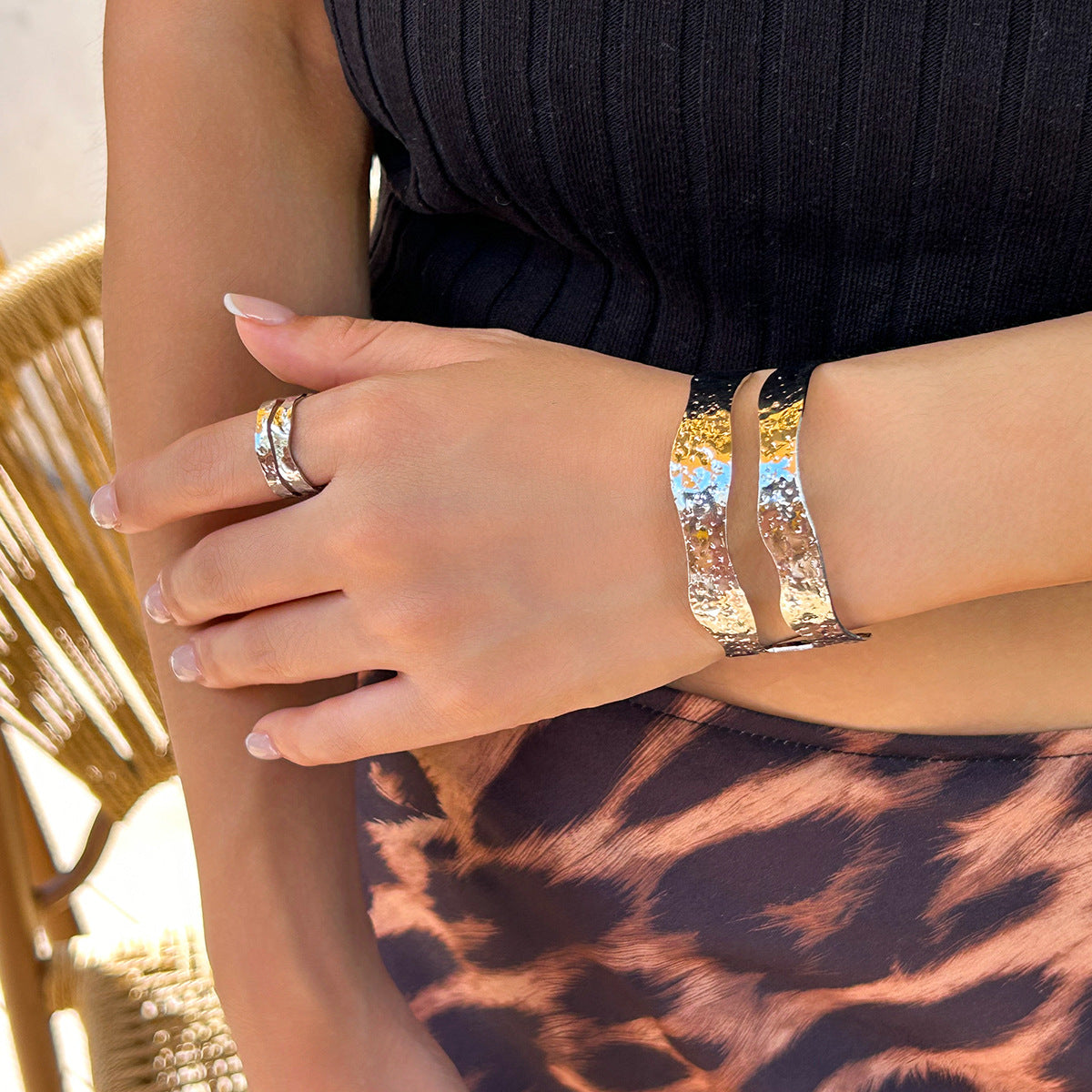 Double-layer open bracelet and ring set