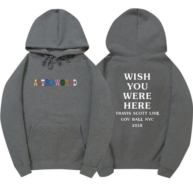 Hoodie with Astro Worls album print pattern