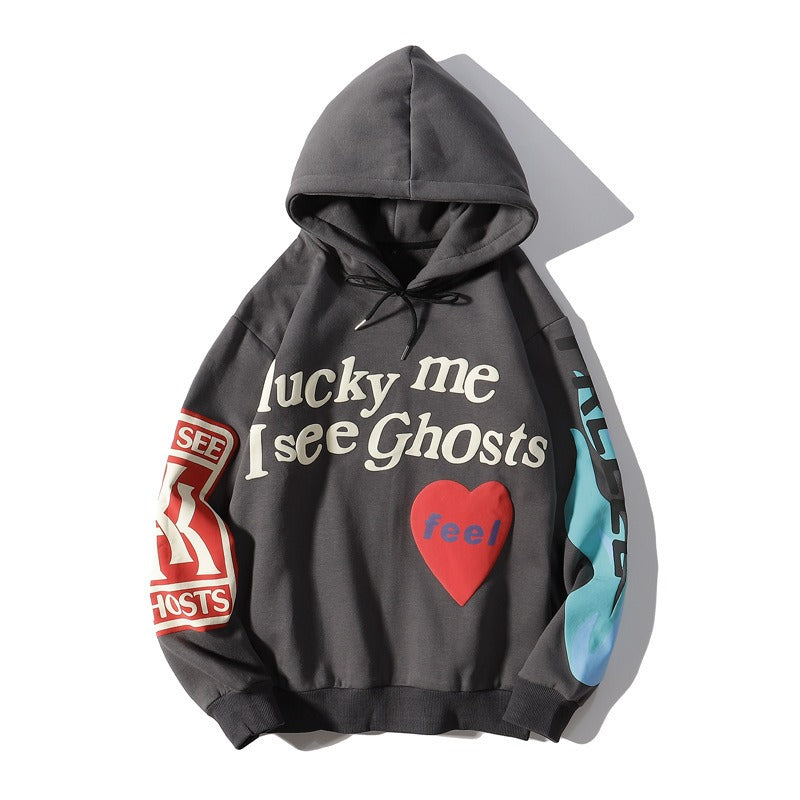 Kanye Foaming Love Letter Graffiti Print Hoodie Sweter dla Mężczyzn i Kobiet Pary Pluszowy Płaszcz