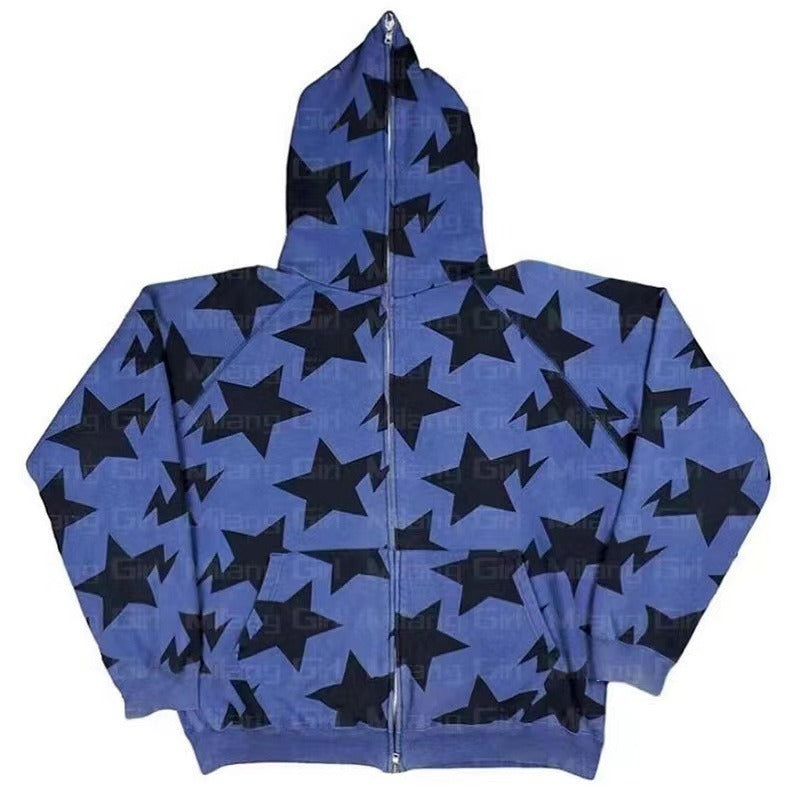 Zip-up streetwear hoodie with a star motif