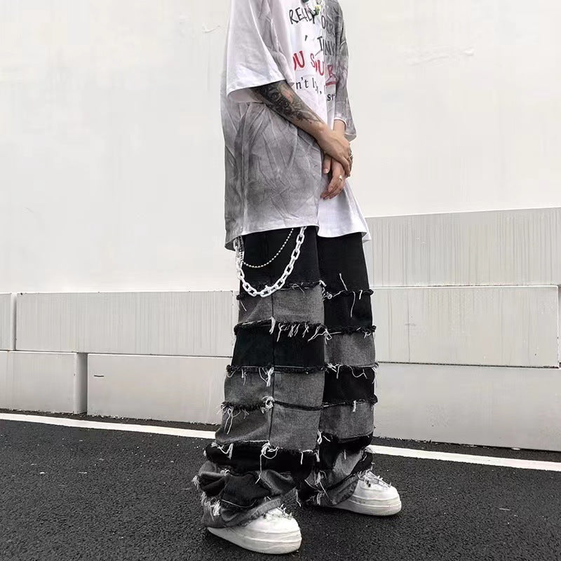 Streetwear wide pants with seams on top