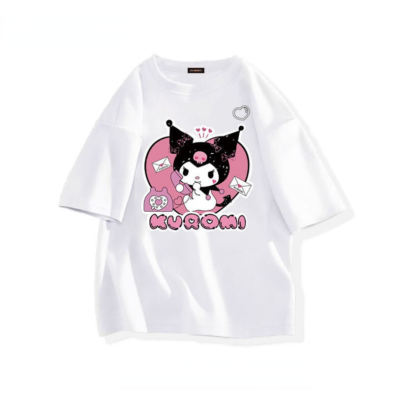 Kawaii Sanrio Kuromi T-shirt Słodkie Anime Cartoon Miłośnicy Czystości