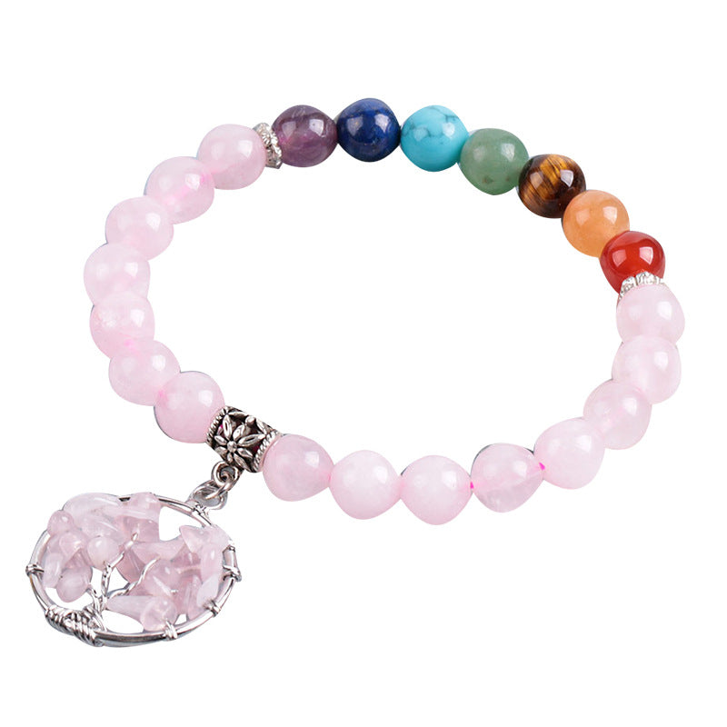 Pink crystal semi-precious stone bead bracelet