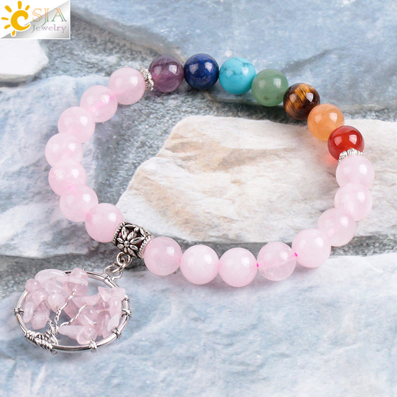 Pink crystal semi-precious stone bead bracelet