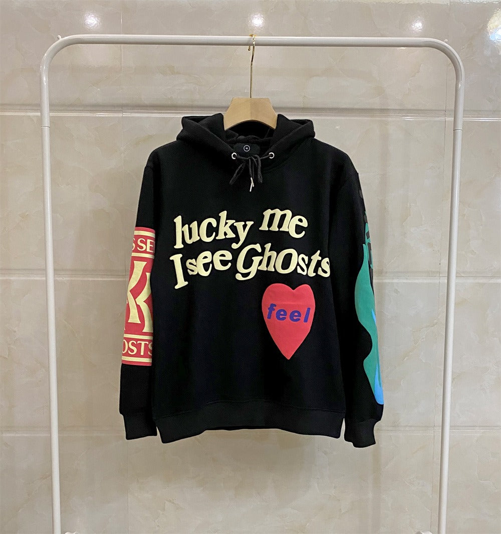 Kanye Foaming Love Letter Graffiti Print Hoodie Sweter dla Mężczyzn i Kobiet Pary Pluszowy Płaszcz