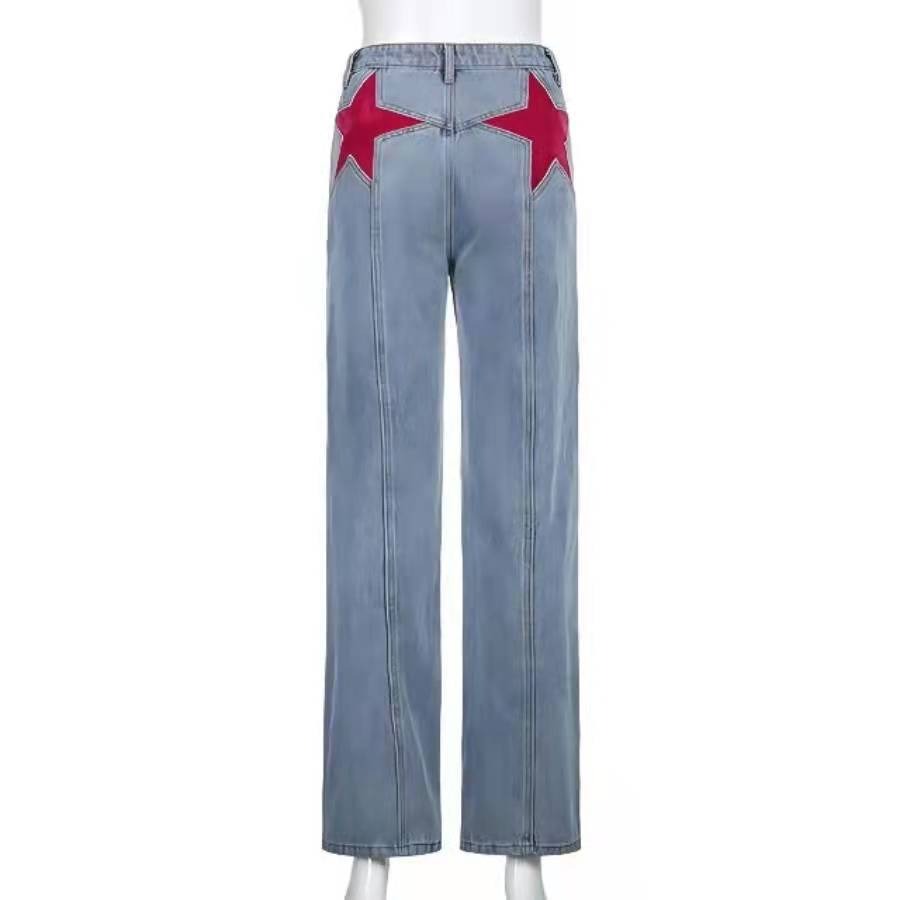 Wide retro pants with sewn-on stars