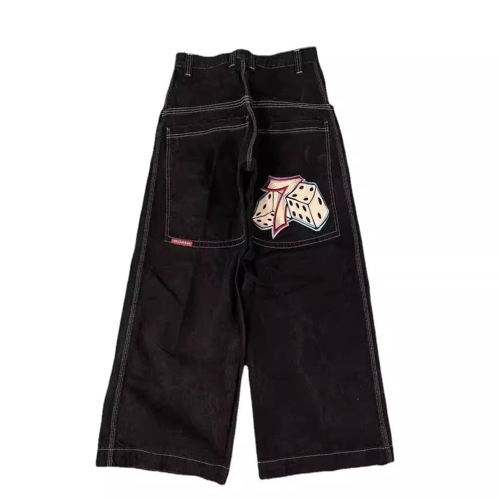 Streetwear denim pants with various prints