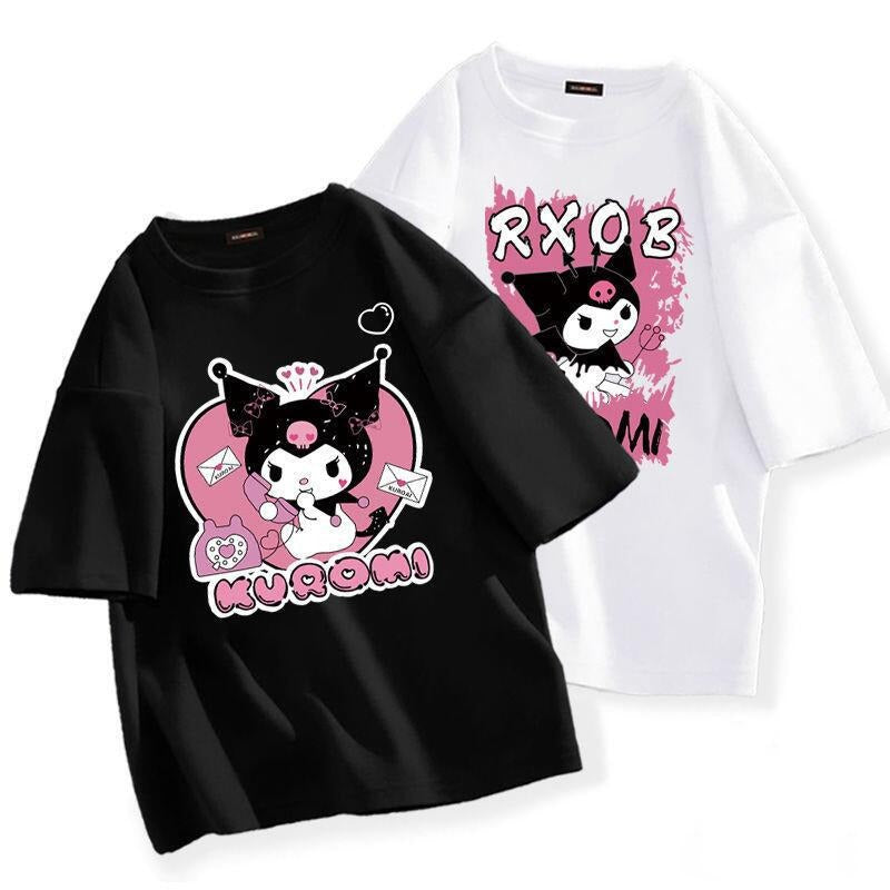 Kawaii Sanrio Kuromi T-shirt Słodkie Anime Cartoon Miłośnicy Czystości