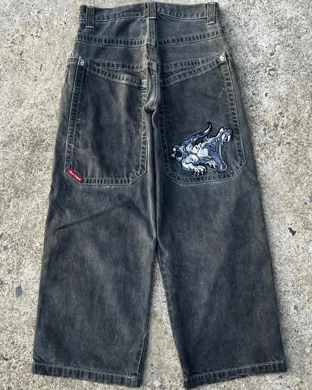 Streetwear denim pants with various prints