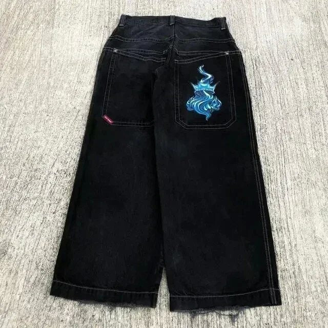 Streetwear denim pants with various prints