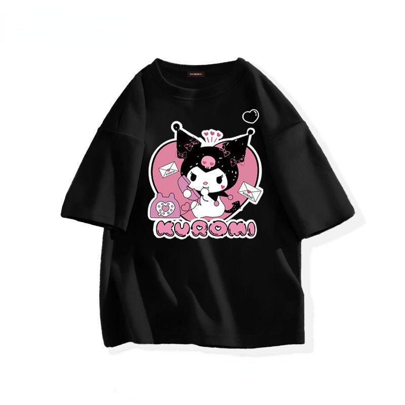 Kawaii Sanrio Kuromi T-shirt Słodkie Anime Cartoon Miłośnicy Czystości