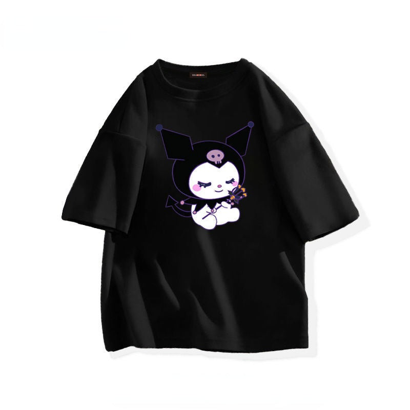 Kawaii Sanrio Kuromi T-shirt Słodkie Anime Cartoon Miłośnicy Czystości