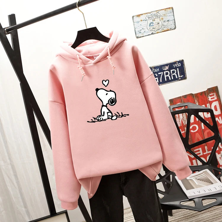 Plain hoodie with Snoopy print pattern