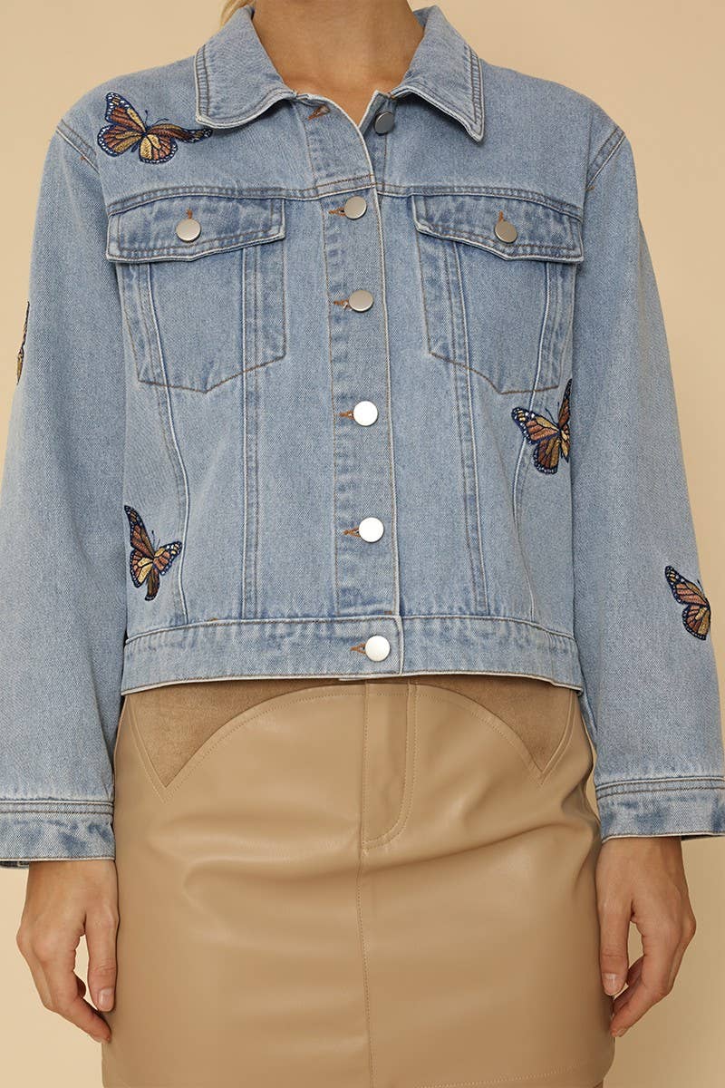 Denim jacket with butterfly embroidery